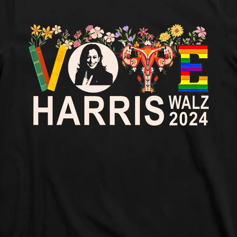 Harris Walz 24 Vote Books Reproductive Rights Lgbt Election T-Shirt