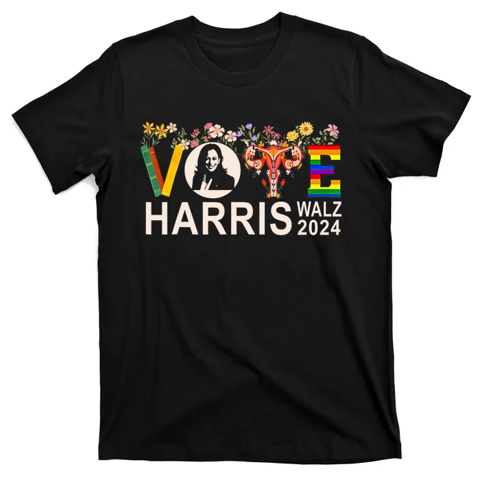 Harris Walz 24 Vote Books Reproductive Rights Lgbt Election T-Shirt