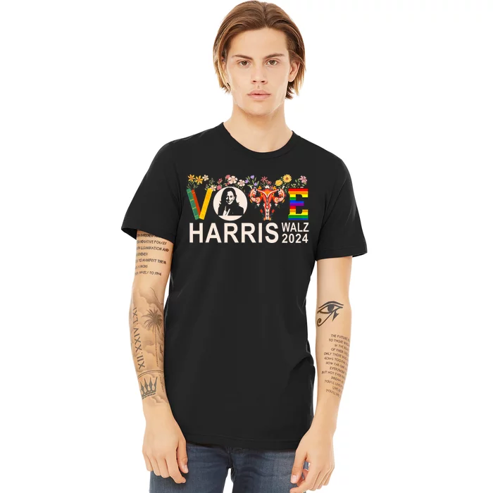 Harris Walz 24 Vote Books Reproductive Rights Lgbt Election Premium T-Shirt