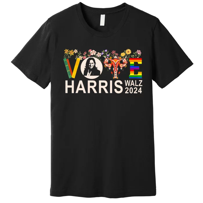 Harris Walz 24 Vote Books Reproductive Rights Lgbt Election Premium T-Shirt