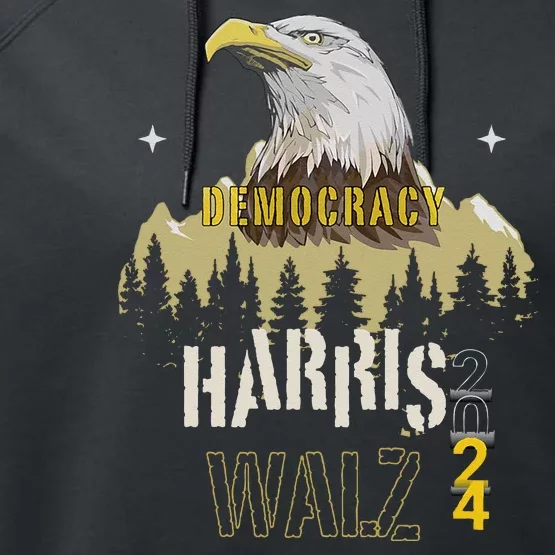 Harris Walz 2024 Retro Eagle Faded Stripes Harris Waltz 2024 Performance Fleece Hoodie