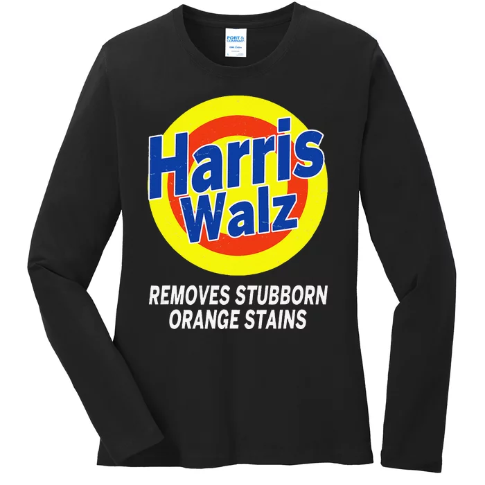 Harris Walz 2024 Removes Stubborn Orange Stains Humorous Gift Ladies Long Sleeve Shirt