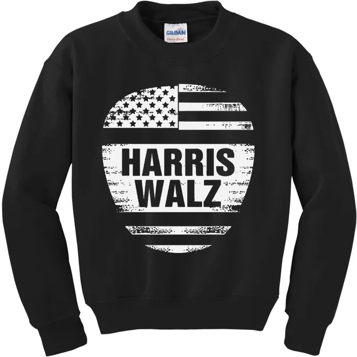 Harris Walz 2024 Us American Flag Distressed Vintage Kids Sweatshirt