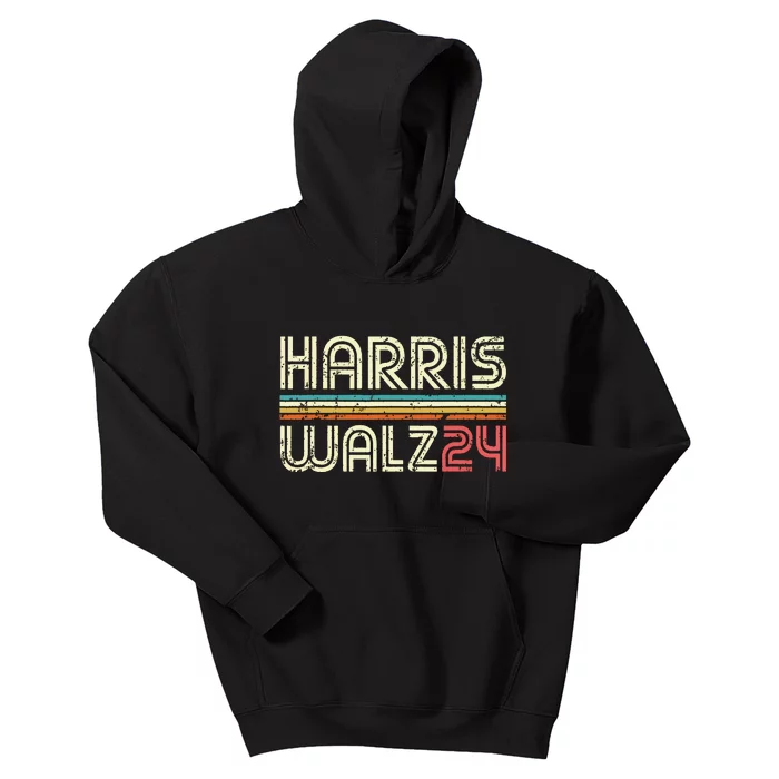 Harris Walz 24 Vintage Retro Stripes Fun 2024 Kids Hoodie