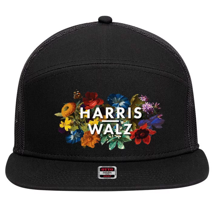 Harris Walz 2024 Floral Feminine Women Harris Waltz 2024 7 Panel Mesh Trucker Snapback Hat