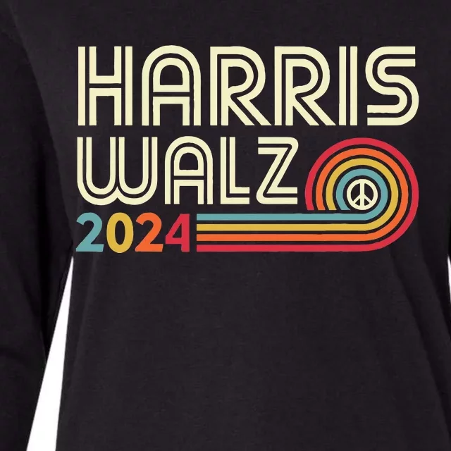 Harris Walz 2024 Fun Retro Style Peace Womens Cotton Relaxed Long Sleeve T-Shirt