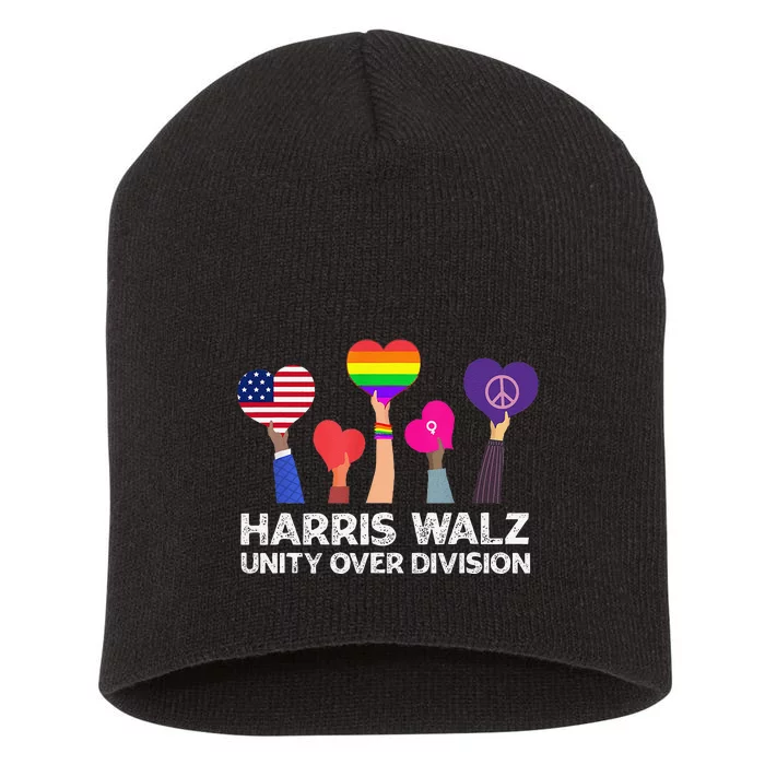 Harris Waltz 2024 Unity Over Division Kamala Harris Tim Walz Gift Short Acrylic Beanie