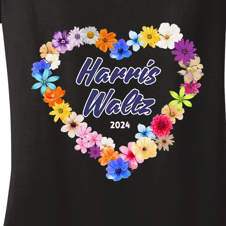 Harris Waltz 2024 Flower Tender Heart Women's V-Neck T-Shirt