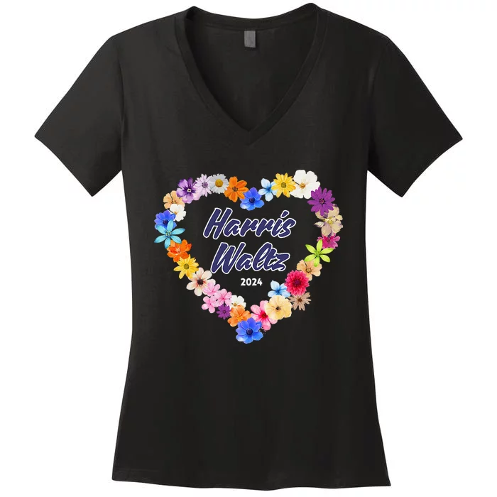 Harris Waltz 2024 Flower Tender Heart Women's V-Neck T-Shirt