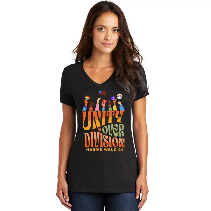 Harris Waltz 2024 Unity Over Division Gift Women's V-Neck T-Shirt