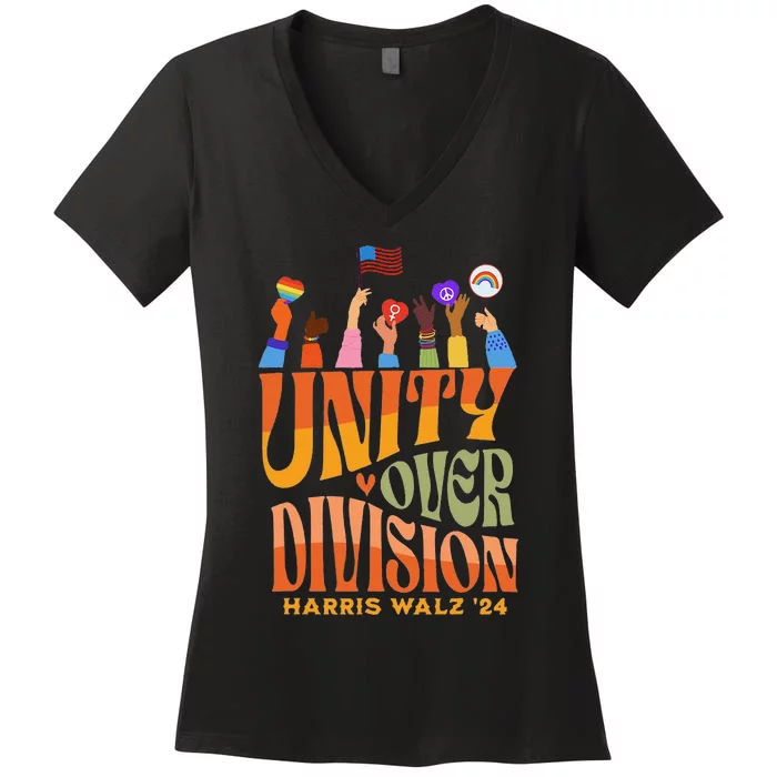 Harris Waltz 2024 Unity Over Division Gift Women's V-Neck T-Shirt