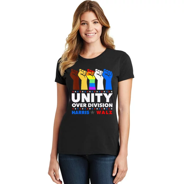 Harris Waltz 2024 Unity Over Division Kamala Harris Tim Walz Women's T-Shirt