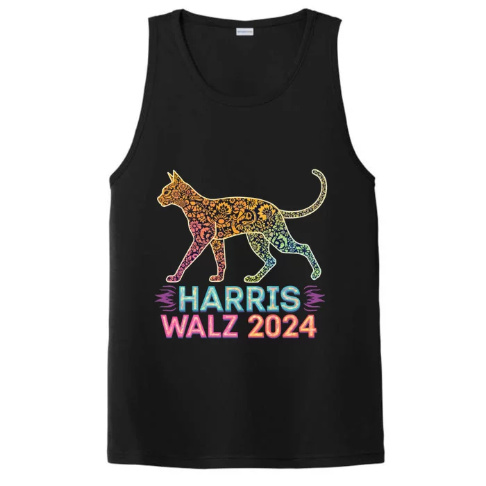 Harris Walz 2024 Colorful Cat Silhouette Meaningful Gift Performance Tank