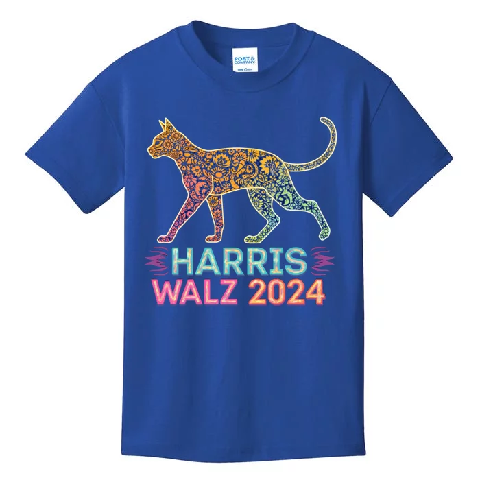 Harris Walz 2024 Colorful Cat Silhouette Meaningful Gift Kids T-Shirt