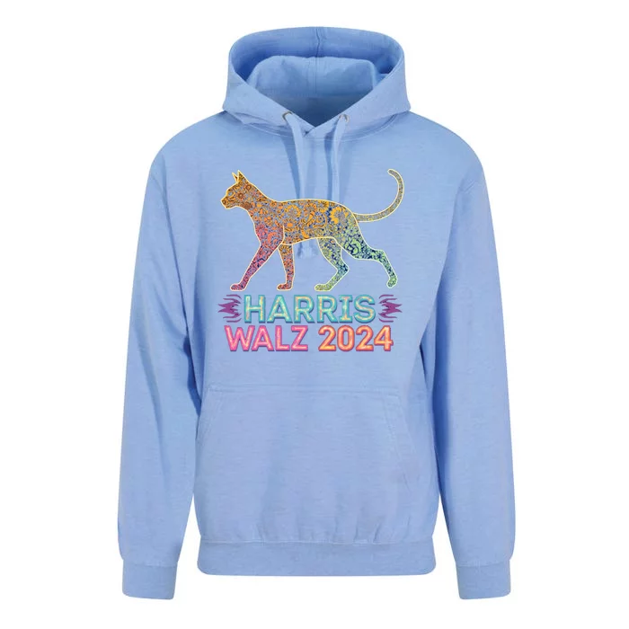 Harris Walz 2024 Colorful Cat Silhouette Meaningful Gift Unisex Surf Hoodie