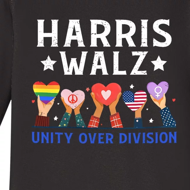 Harris Walz 2024 Unity Over Division Harris Walz 2024 Baby Long Sleeve Bodysuit