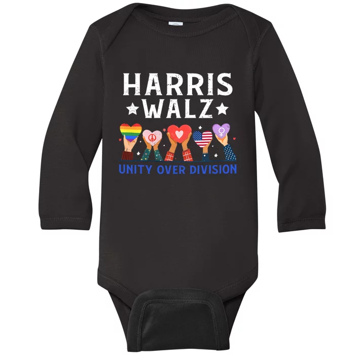 Harris Walz 2024 Unity Over Division Harris Walz 2024 Baby Long Sleeve Bodysuit