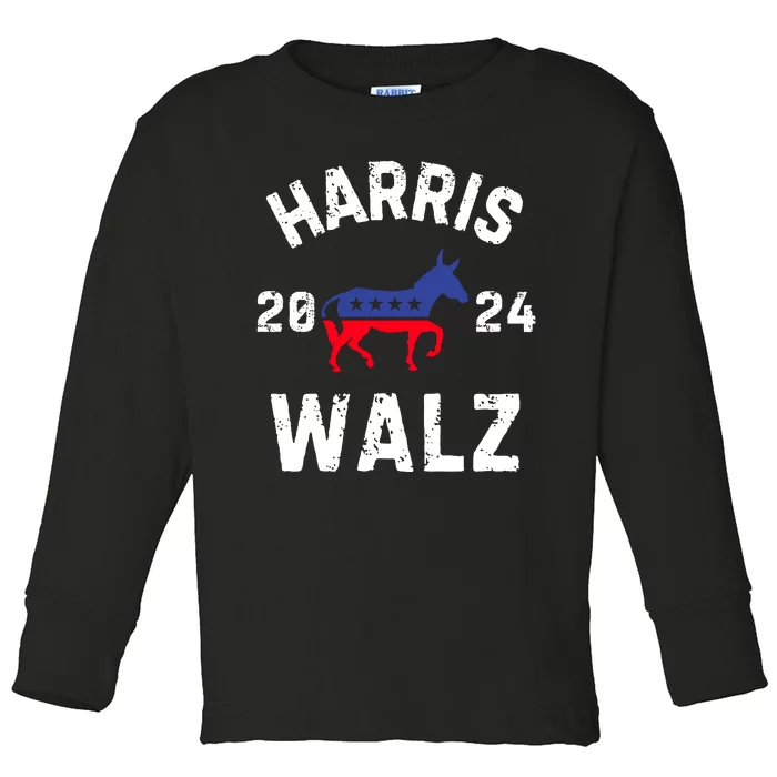 Harris Walz 2024 Election Kamala Harris Tim Waltz 2024 Toddler Long Sleeve Shirt