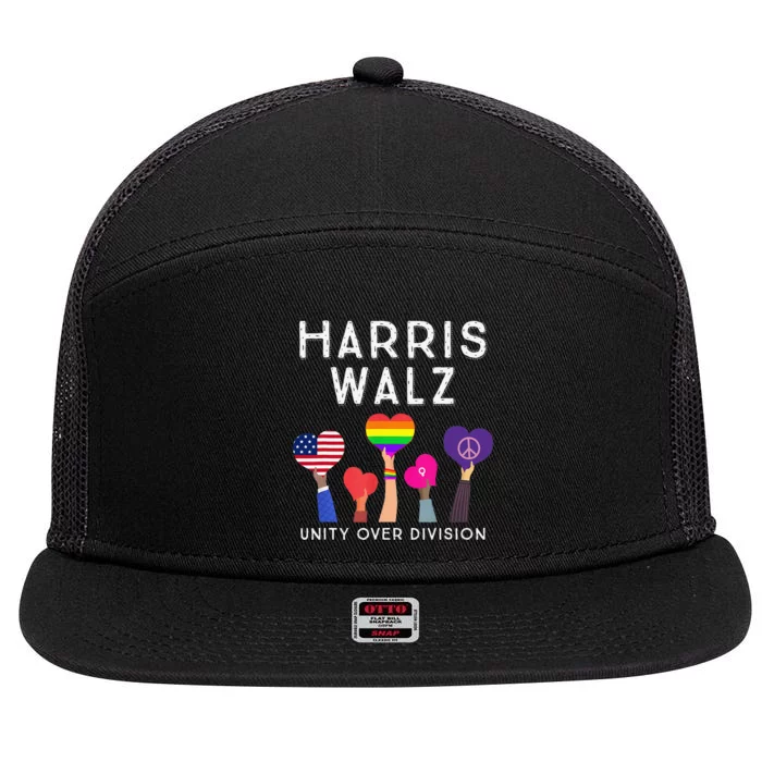 Harris Waltz 2024 Unity Over Division Kamala Harris Tim Walz 7 Panel Mesh Trucker Snapback Hat