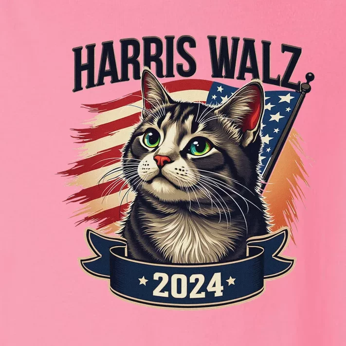 Harris Walz 2024 Funny Cat Kamala Tim Election Art Toddler Long Sleeve Shirt