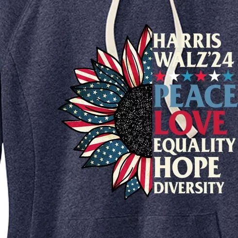 Harris Waltz 2024 Peace Love Equality Hope Us Flag Sunflower Women's Fleece Hoodie