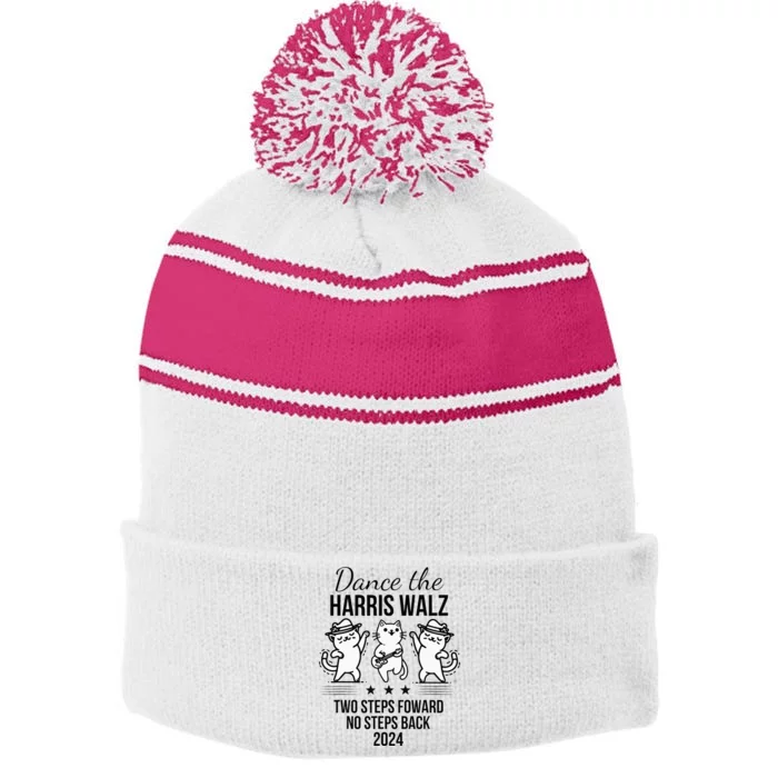 Harris Walz 2024 Waltz Dance 2 Steps Forward Stripe Pom Pom Beanie