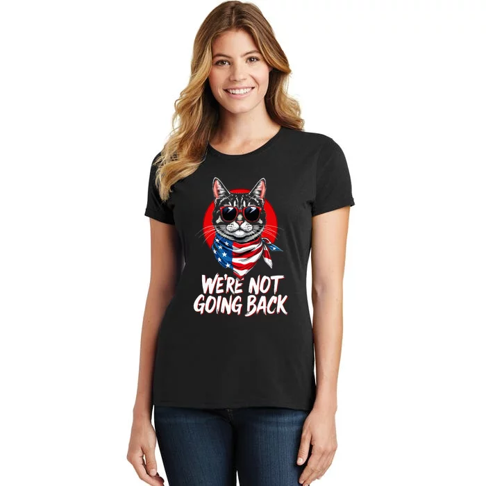 Harris Walz 2024 We Are Not Going Back Cat Usa Flag Women's T-Shirt