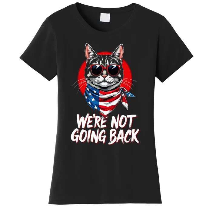 Harris Walz 2024 We Are Not Going Back Cat Usa Flag Women's T-Shirt