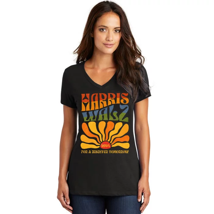 Harris Waltz 2024 For A Brighter Tomorrow Boho Aesthetic Women's V-Neck T-Shirt