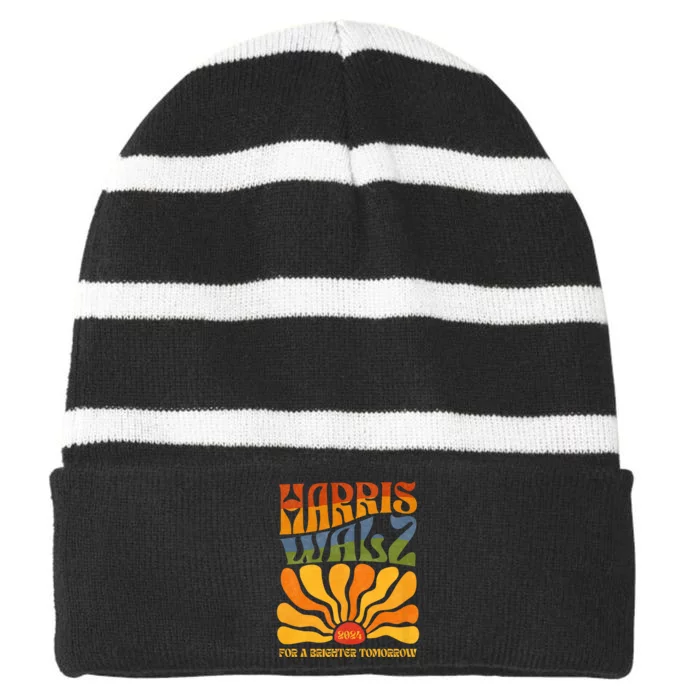 Harris Waltz 2024 For A Brighter Tomorrow Boho Aesthetic Striped Beanie with Solid Band