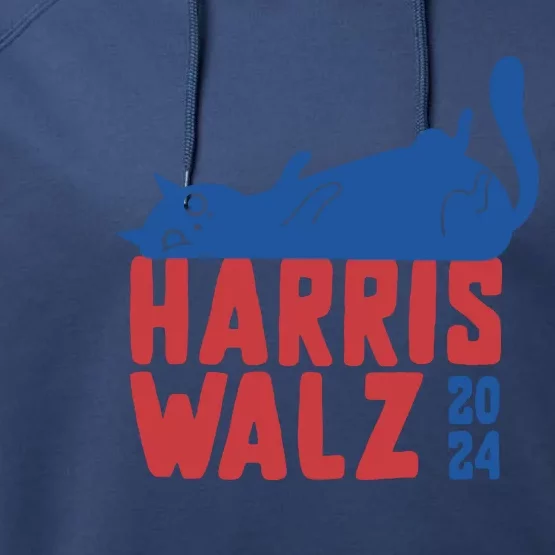 Harris Walz 2024 Cat Ladies For Kamala Performance Fleece Hoodie