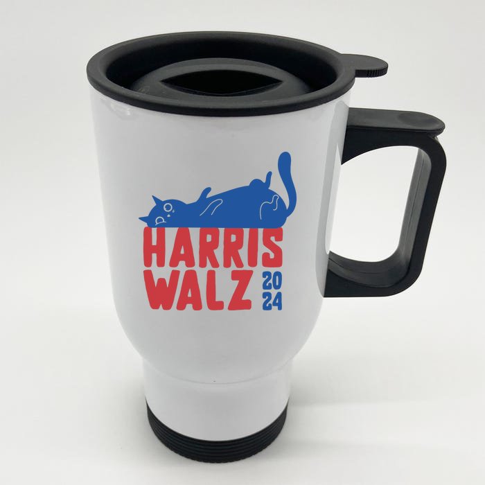 Harris Walz 2024 Cat Ladies For Kamala Front & Back Stainless Steel Travel Mug