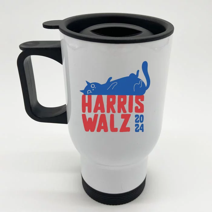 Harris Walz 2024 Cat Ladies For Kamala Front & Back Stainless Steel Travel Mug