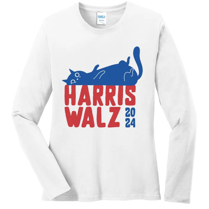 Harris Walz 2024 Cat Ladies For Kamala Ladies Long Sleeve Shirt