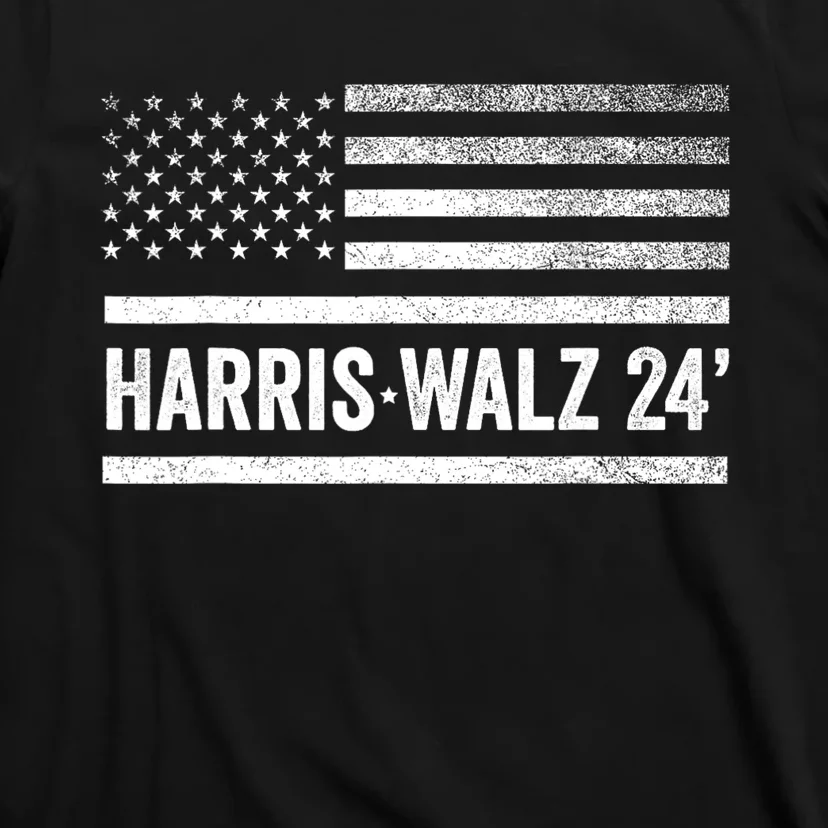 Harris Walz 2024 Election Kamala Tim Waltz American Flag T-Shirt