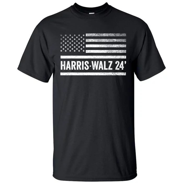 Harris Walz 2024 Election Kamala Tim Waltz American Flag Tall T-Shirt