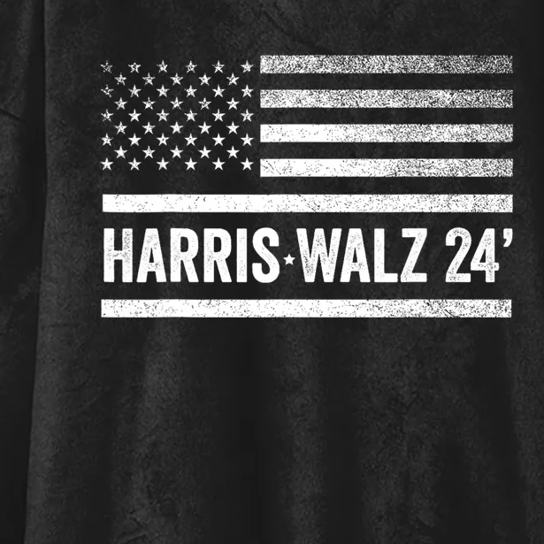 Harris Walz 2024 Election Kamala Tim Waltz American Flag Hooded Wearable Blanket