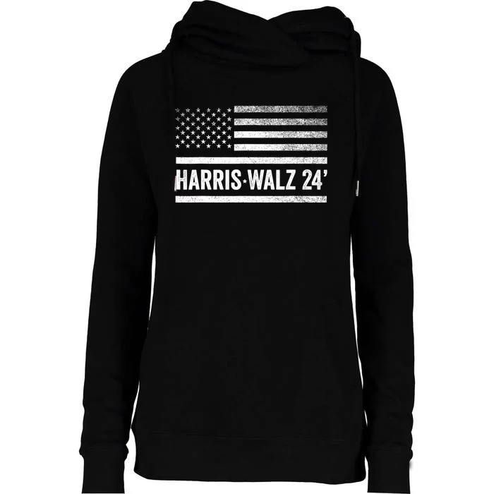 Harris Walz 2024 Election Kamala Tim Waltz American Flag Womens Funnel Neck Pullover Hood