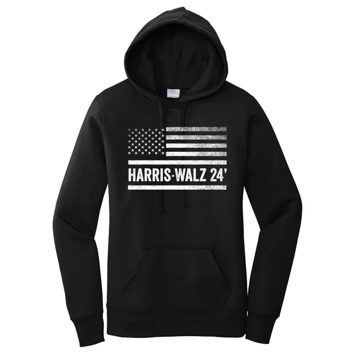 Harris Walz 2024 Election Kamala Tim Waltz American Flag Women's Pullover Hoodie