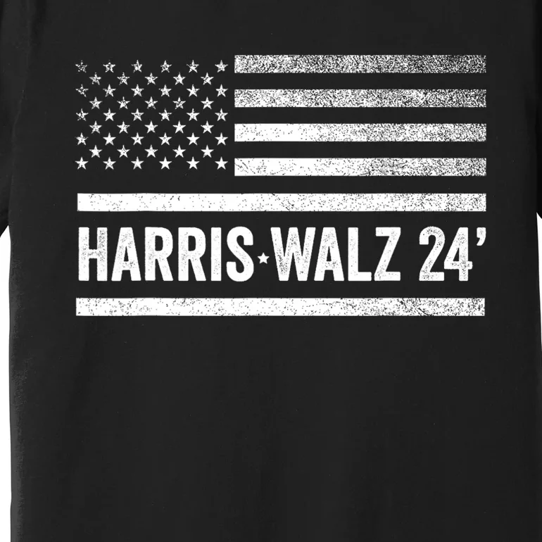 Harris Walz 2024 Election Kamala Tim Waltz American Flag Premium T-Shirt