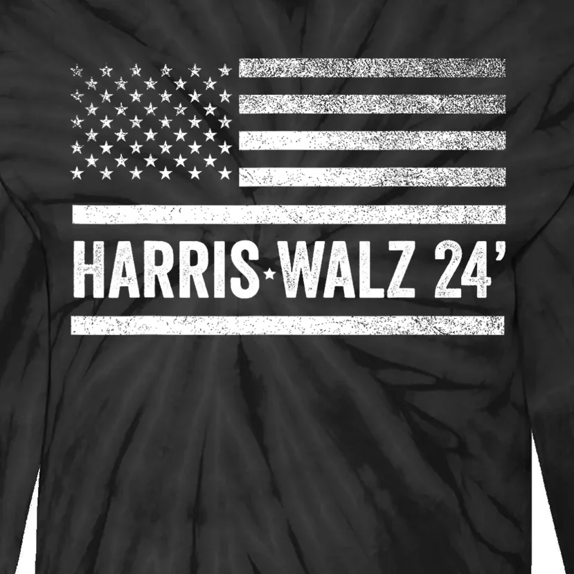 Harris Walz 2024 Election Kamala Tim Waltz American Flag Tie-Dye Long Sleeve Shirt