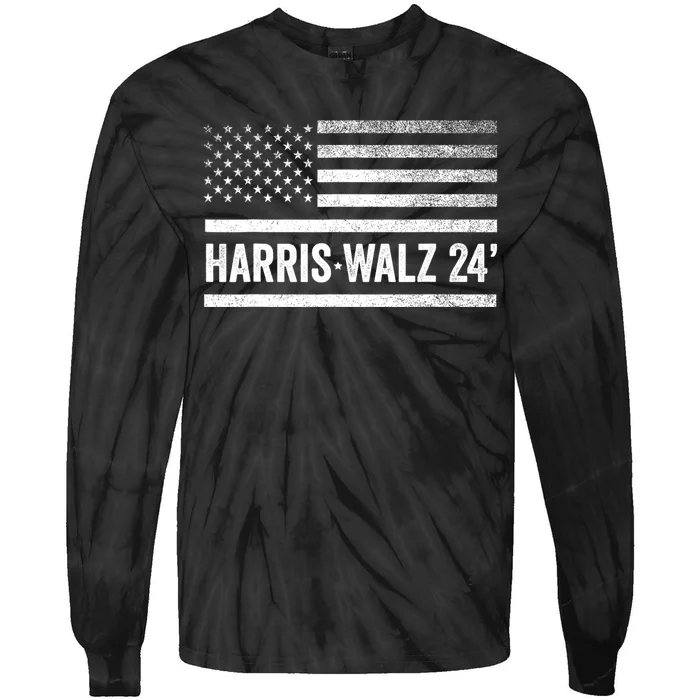 Harris Walz 2024 Election Kamala Tim Waltz American Flag Tie-Dye Long Sleeve Shirt