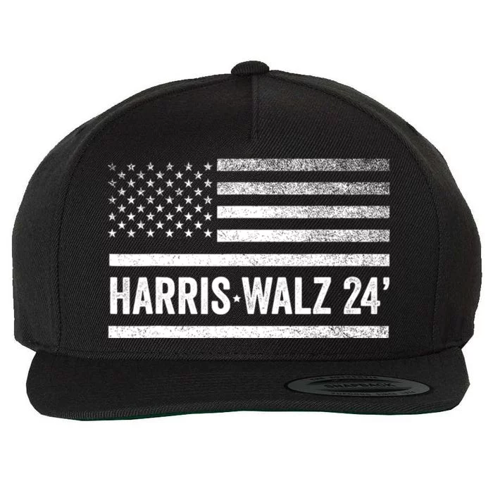 Harris Walz 2024 Election Kamala Tim Waltz American Flag Wool Snapback Cap