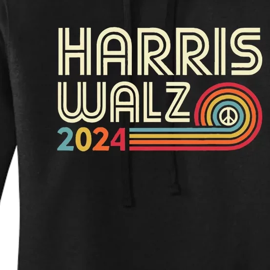 Harris Walz 2024 Fun Retro Style Peace Women's Pullover Hoodie