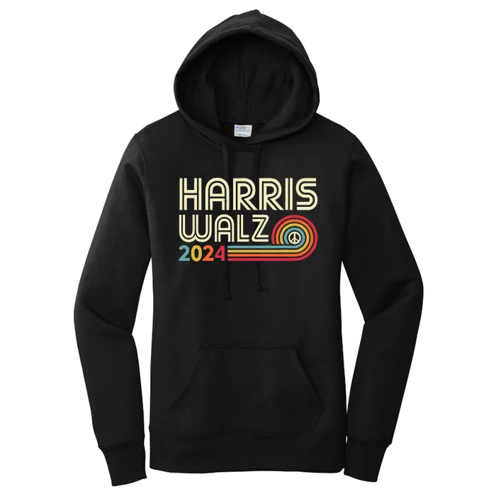 Harris Walz 2024 Fun Retro Style Peace Women's Pullover Hoodie