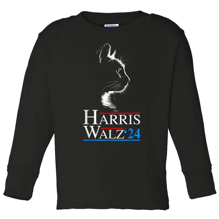 Harris Waltz 2024 Cat Election Kamala Harris Tim Walz 2024 Toddler Long Sleeve Shirt