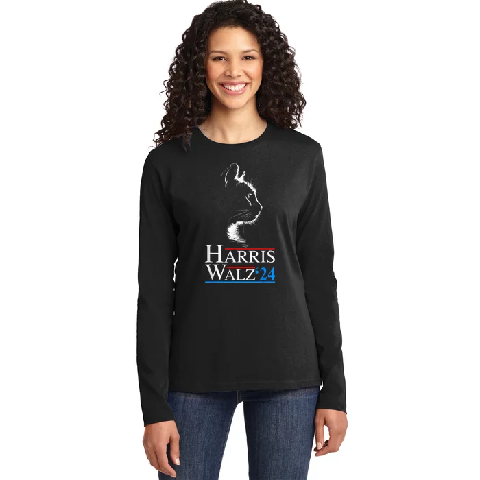 Harris Waltz 2024 Cat Election Kamala Harris Tim Walz 2024 Ladies Long Sleeve Shirt