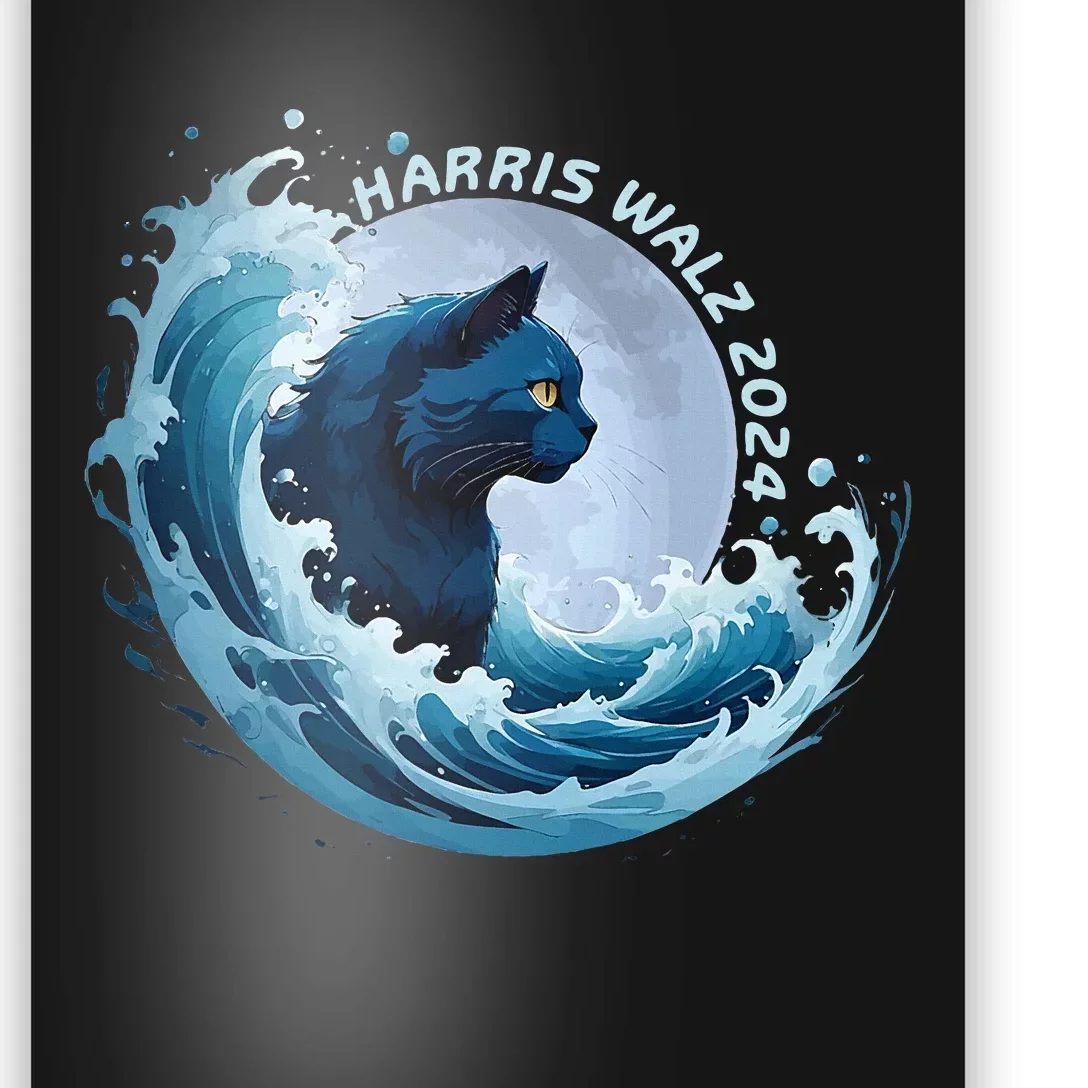 Harris Walz 2024 Blue Wave Cat Lady Vote Blue Cat Democrat Poster