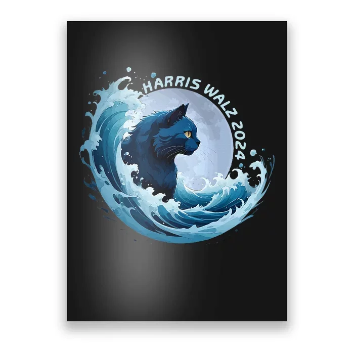 Harris Walz 2024 Blue Wave Cat Lady Vote Blue Cat Democrat Poster