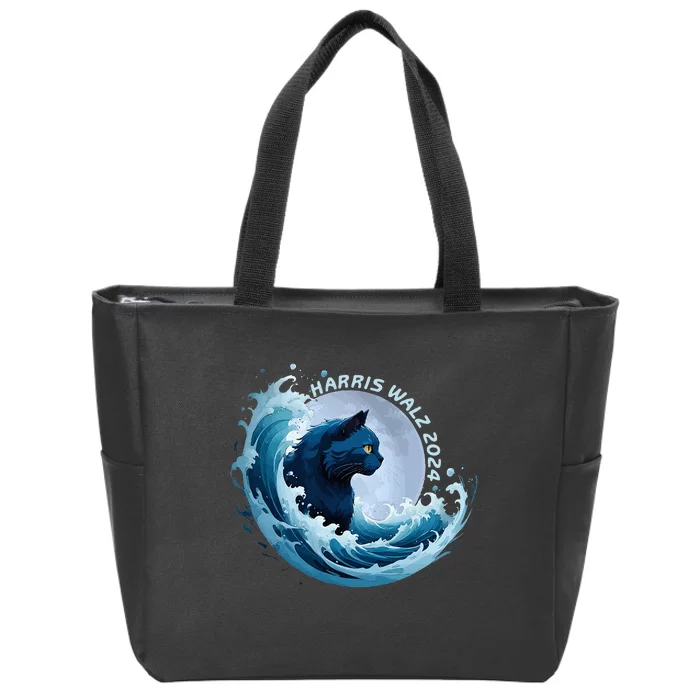 Harris Walz 2024 Blue Wave Cat Lady Vote Blue Cat Democrat Zip Tote Bag